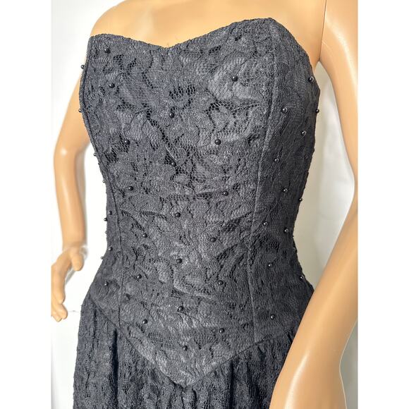 Vintage 80's Positively Ellyn Black Lace Strapless Beaded Smocked Dress small - Picture 15 of 17